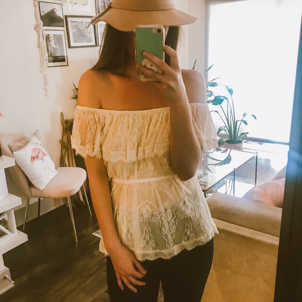 ✨SALE F21 Off the Shoulder Cream Lace Top